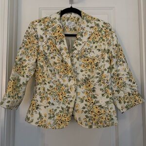 NEW Ann Taylor LOFT 8 Petites White Yellow Floral Blazer Jacket Cotton Blend